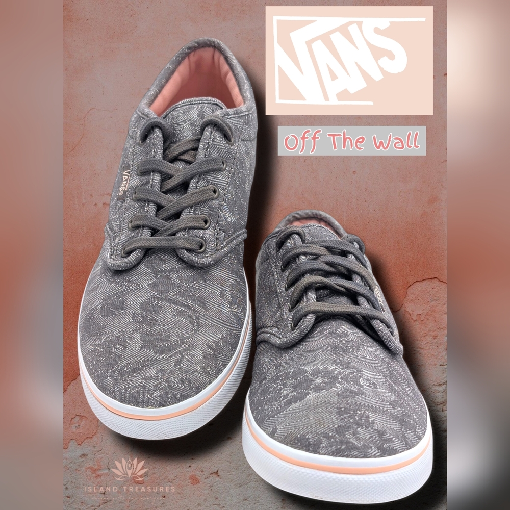 Vans Low-Top Sneaker Skate Shoes Women Sz US 8/ EU 38.5 Grey/White/Peach Lace-Up